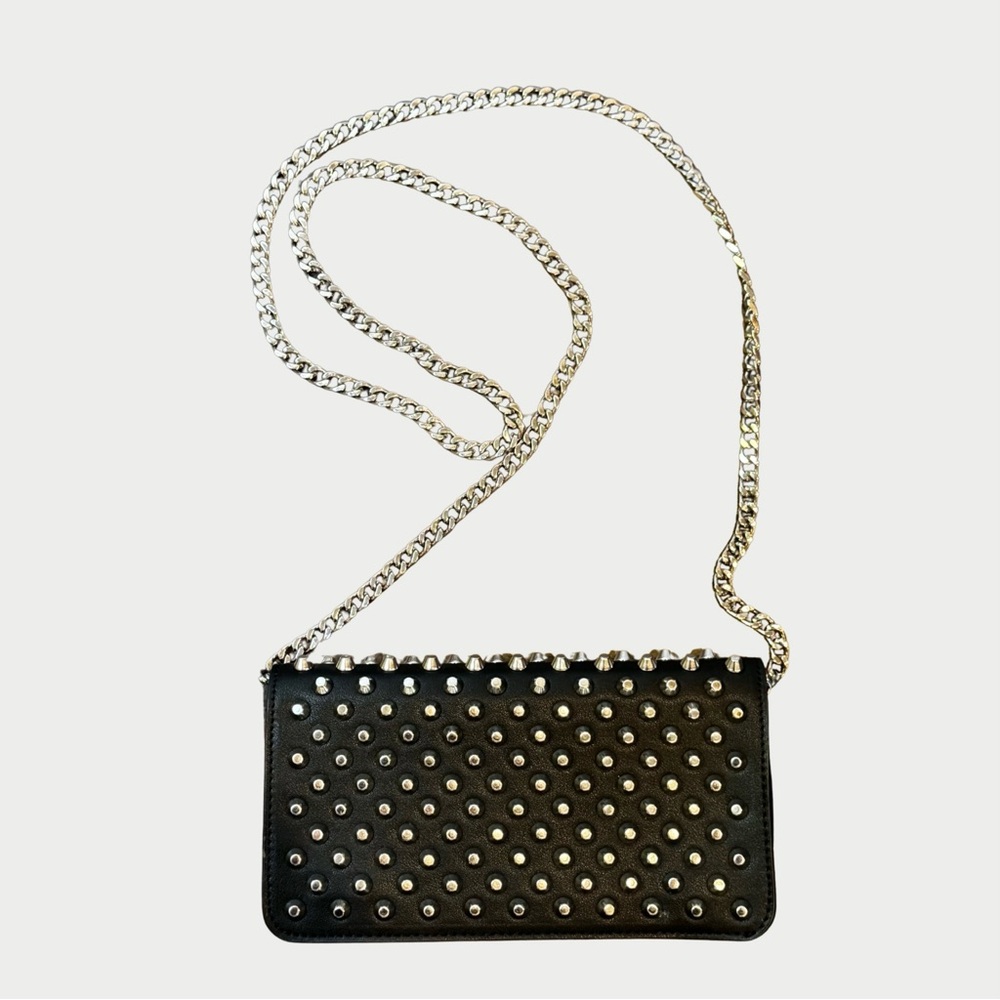 Silver Studded Black Crossbody Shoulder Purse Clutch